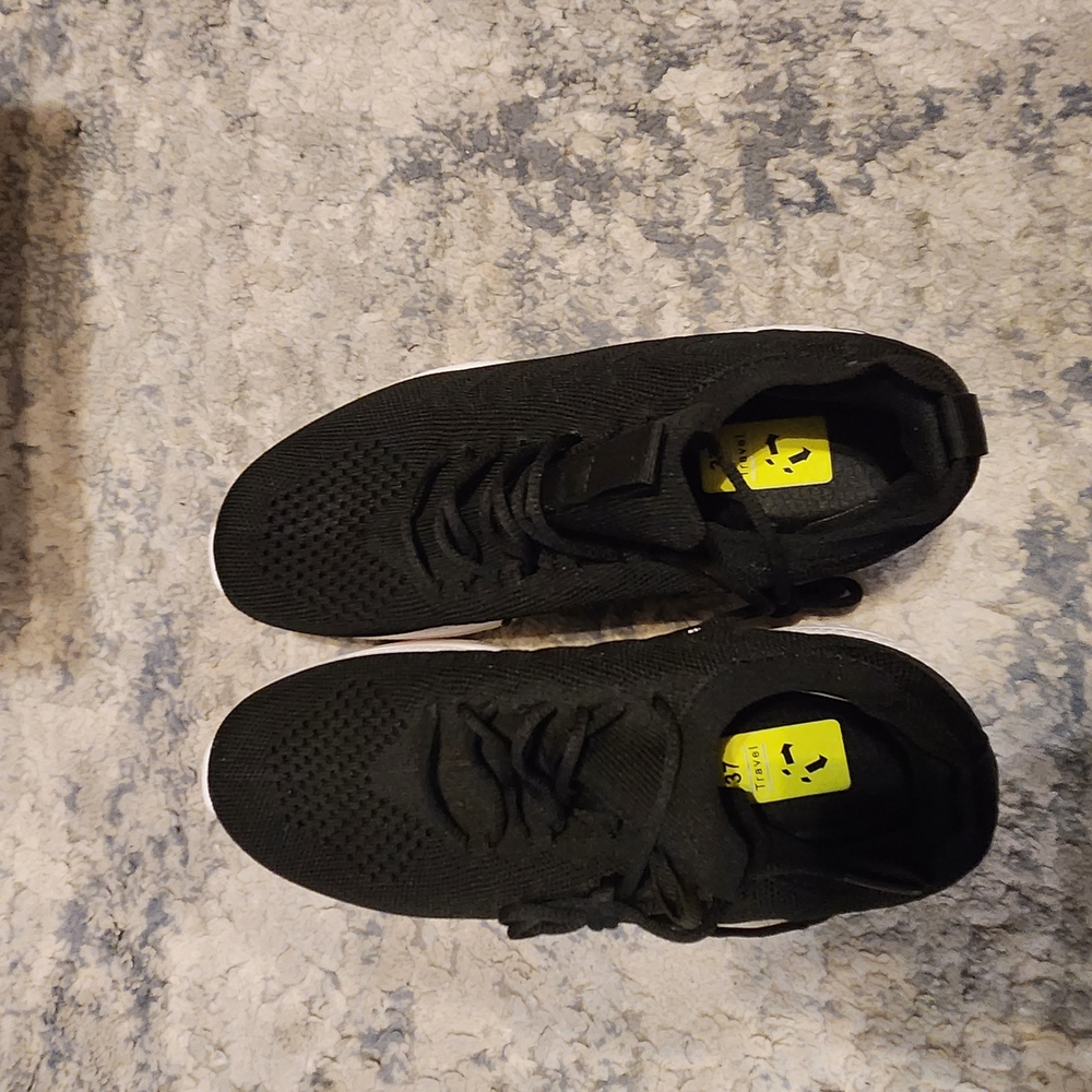 Black Knit Athletic Sneakers with Yellow Insole Accents